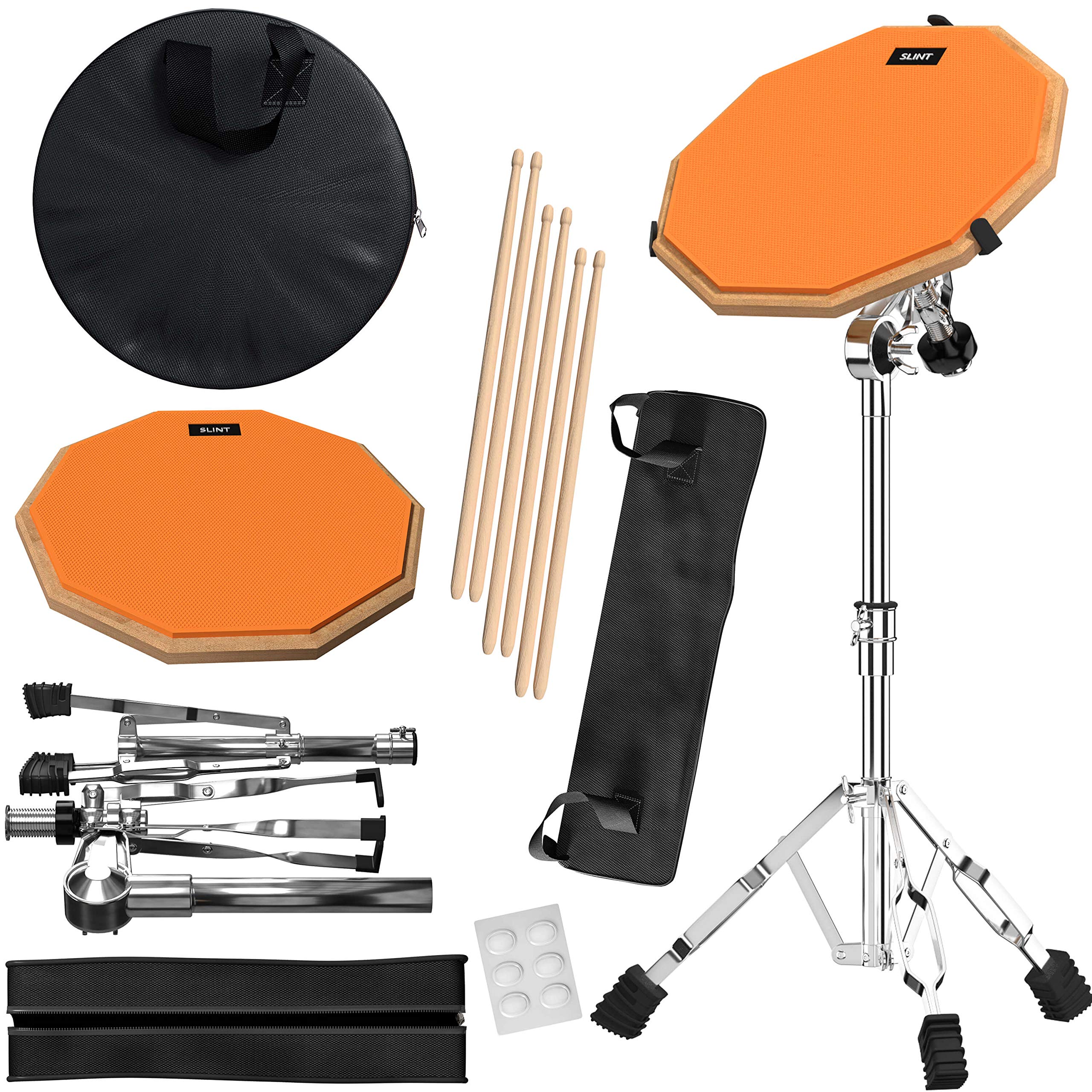 Slint Drum Pad Stand Kit   12 Inch Double Sided Silent Practice Drum Pad & Four Inch Snare Drum With Two Different Surfaces & Dr